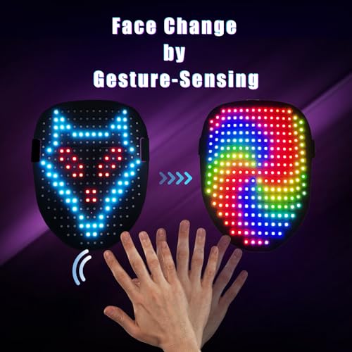 Mr.Pang LED Mask Light up Mask with Gesture Sensing, Cool Face Transforming Mask, Perfect Gifts for Halloween Christmas Bi...