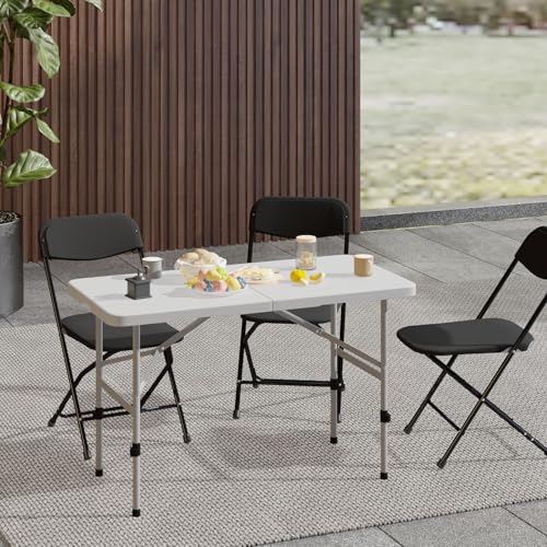 OS MOTOR 48 Inch Folding Table with Carry Handle, Portable Heavy Duty Plastic Utility Table with Steel Legs for Party, Wed...
