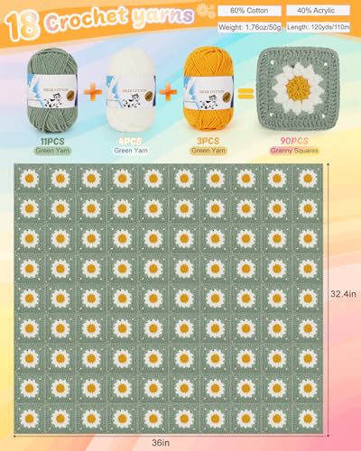 Coopay Crochet Kit for Beginners, Crochet Starter Kit for Blanket, Granny Squares Video Instructions, Easy to Learn Knitti...