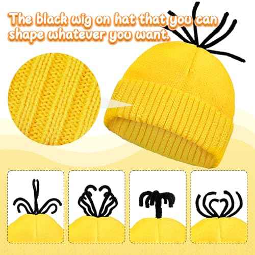 3 PCS Halloween Costumes for Men Women Adults, Yellow Beanie, Steampunk Goggles, Black Gloves, Halloween Party