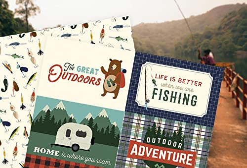 Fishing Scrapbook Paper - 12x12 Inch Cardstock with Fishing Pole, Fish, Outdoor Adventure Theme | for Boat, Lake, Fisherma...