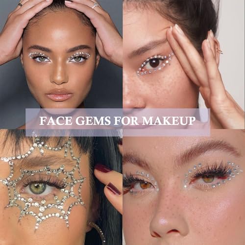 NOOEPC 660Pcs Face Gems Hair Gems, Self-Adhesive Face Jewels Eye Jewels Rhinestones 3/4/5/6 mm DIY Face Gems Stick on, Hai...