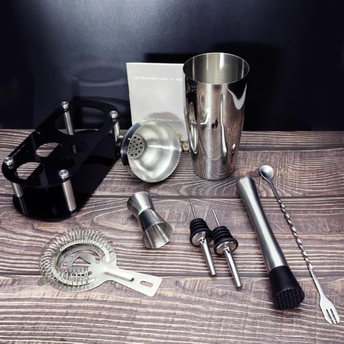 9Pcs Cocktail Shaker Set, Bartender Kit, Cocktail Shaker with Stand, Drink Mixing Includes Shakers,Strainer,Jigger,Bar Mix...