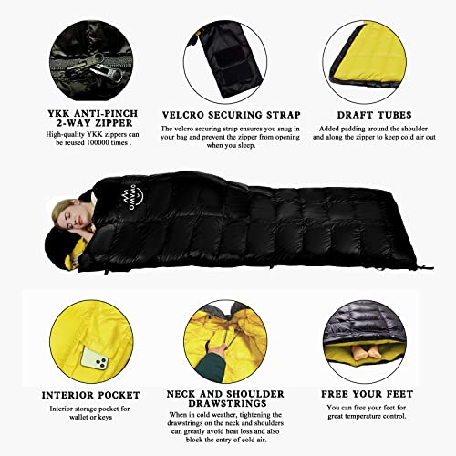 OMVMO 0 20 Degrees F Down Sleeping Bag for Adults,4 Season Cold Weather Rectangle Wearable Down Sleeping Bag for Camping H...