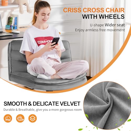 COMHOMA Cross Legged Office Chair with Wheels Armless-Office Desk Chair, Modern Vanity Computer Task Chairs for Home Bedro...
