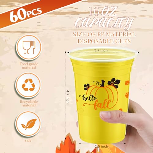 Uiifan 60 Pcs Thanksgiving Plastic Cups 16 oz Disposable Fall Party Cup Friendsgiving Plastic Stadium Cups Turkey Pumpkin ...