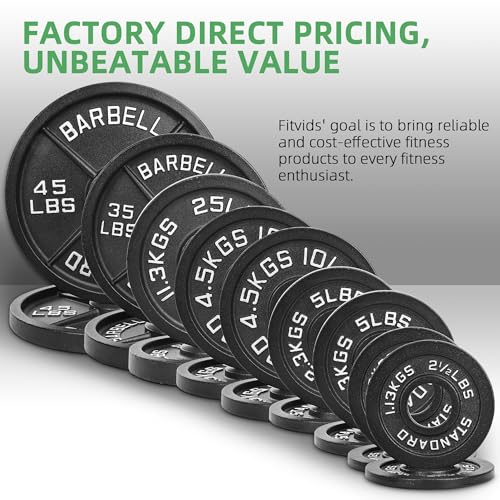 Fitvids 2-Inch Olympic Cast Iron Weight Plate for Strength Training & Weightlifting, Multiple Sizes