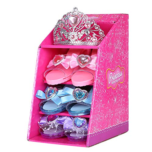 Mastom Girls Play Set! Princess Dress Up Shoes and Tiara (3 Pairs of Shoes + 1 Tiara) Role Play Collection Fashion Princes...
