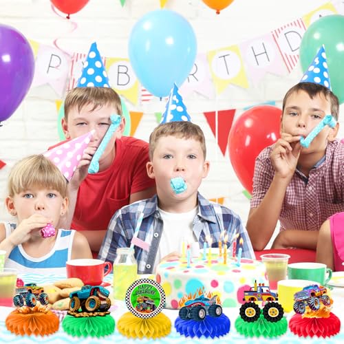 9PCS Monster Truck Honeycomb Centerpieces Themed Birthday Party Decorations Centerpiece Table Decoration Party Favors Deco...