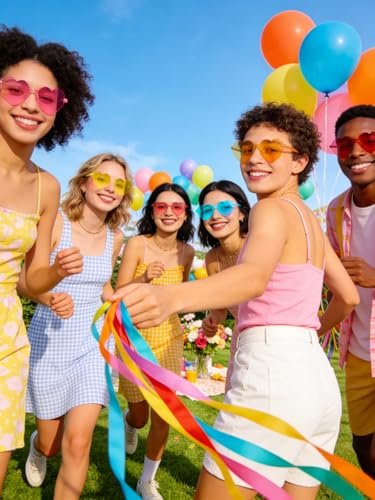 SKAHTOUF 12/20 Pairs Heart Shaped Sunglasses, Colorful Transparent Fun Glasses for Festival Party Favor & Photo Booth Props