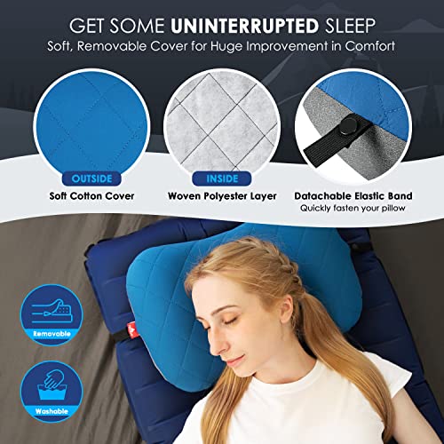 Hikenture Camping Pillow with Removable Cover - Ultralight Inflatable Pillow for Neck Lumbar Support - Upgrade Backpacking...