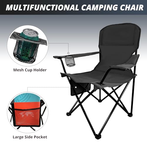 SAILARY 2PCS Folding Outdoor Beach Camp Chair with Cup Holder, Storage Pocket, Waterproof Bag Outdoor Arm Chair, Supports ...