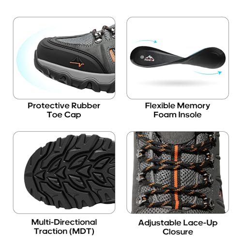 NORTIV 8 Men's Waterproof Hiking Shoes Leather Low-Top Hiking Shoes for Outdoor Trailing Trekking Camping Walking Quest