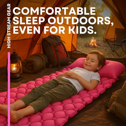 Kids Sleeping Pad for Camping and Sleepovers with Pillow, Inflatable Camping Mattress for Backpacking & Travel, Thick Todd...