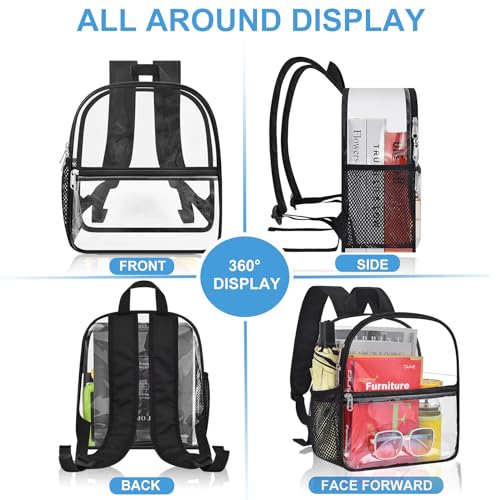 Busiuw Clear Backpack for Stadium Events - 12x12x6, Mini Small Clear Bag Sports Fan Backpacks with Front Pocket for Concer...