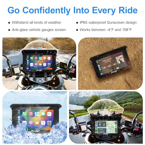 FancyTiger Motorcycle Carplay & Motorcycle Android Auto, 5 Inch IPS Motorbike GPS Touch Screen, Motorbike GPS Navigation S...