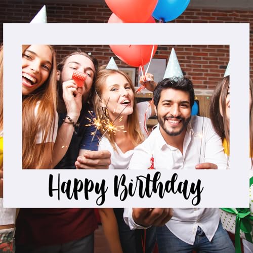 Beeveer 32 x 24 Inch Extra Large Happy Birthday Photo Booth Selfie Frame Props Picture DIY Cutouts Photo Backdrop Cardboar...