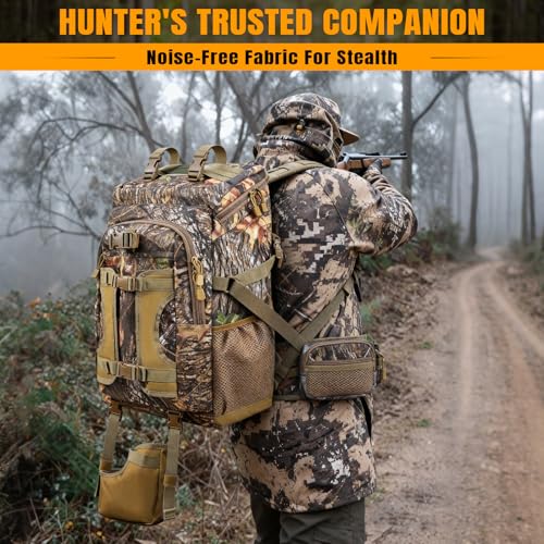 laapee Hunting Backpack 40L for Men, Tactical Camo Bow Rifle Backpack with Removable Waist Belt, PALS/MOLLE System, Waterp...
