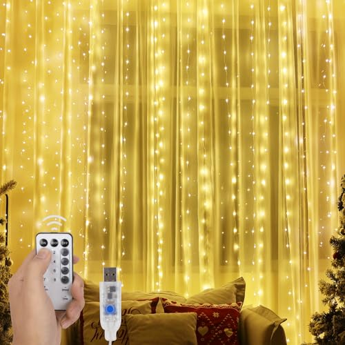 NWLIGHT Fairy Curtain Lights for Bedroom, 9.8x9.8 Ft Fairy Lights Curtain with Remote, 300 LED String Light 8 Flashing Mod...