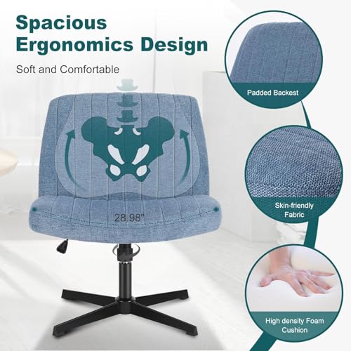 OLIXIS Criss Cross Chairs Legged Armless No Wheels Wide Seat Height Adjustable Swivel Rolling Padded Fabric Home Office De...