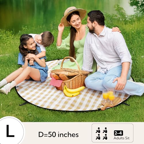 GRANNY SAYS 2-in-1 49¼”D Brown Waterproof Picnic Blankets & Tote Bag, Large Picnic Mat for Camping, Grass, and Park, Folda...