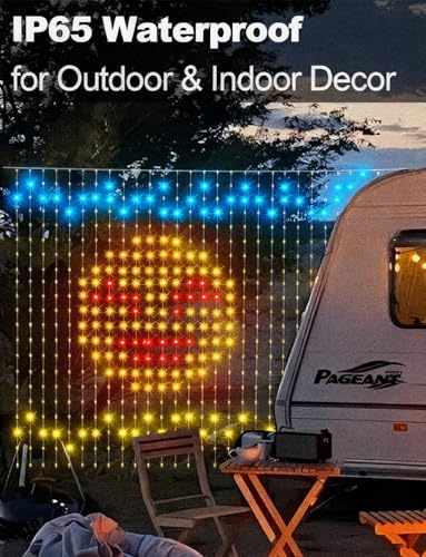 echosari Smart Curtain Lights Plug in, 400 LED Curtain Lights with App Programmable 6.6 x 6.6ft RGB&IC DIY Pattern Music S...
