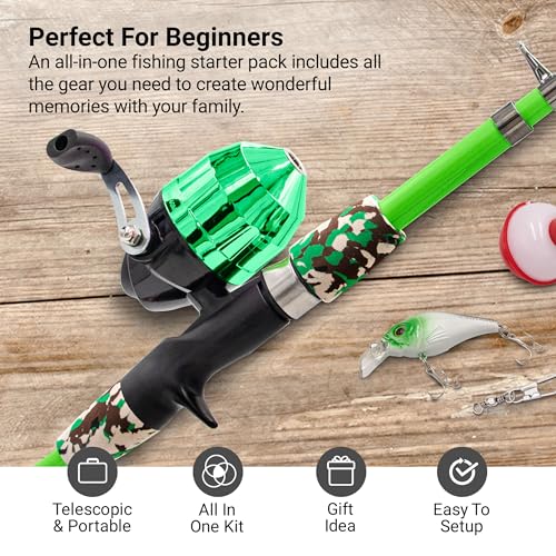 Lanaak Kids Fishing Pole, Kids Portable Telescopic Fishing Rod Set, Tackle Box and Fishing Net Combo Kit, Kids Fishing Gea...
