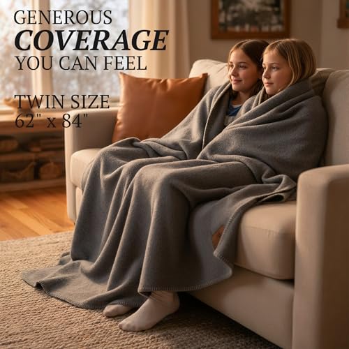 100% Wool Blanket - Premium Ultra-Soft & Warm, Twin 62"x 84" Large Size Blanket for Couch, Bed, Home, Camping & Outdoors
