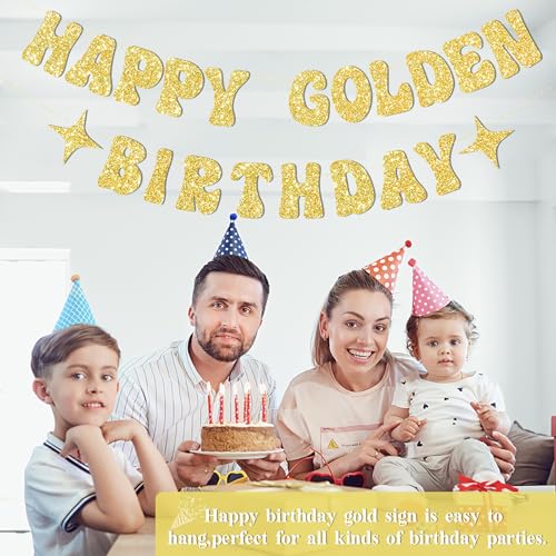 JNXCYQ Gold Happy Birthday Banner or Happy Birthday Sign for Golden Bday Party Decorations,Golden Girls Bday Decorations-G...