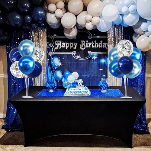 TONIFUL 4 Set Metallic Blue Silver Balloon Stand Centerpiece Table Decorations for Men's Birthday,Father's Day Retirement,...