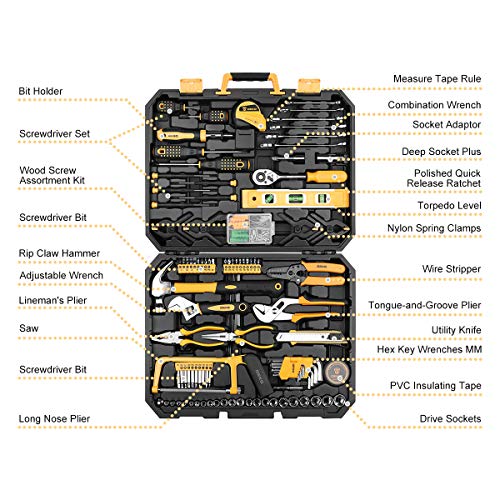 DEKOPRO 228 Piece Socket Wrench Auto Repair Tool Combination Package Mixed Tool Set Hand Tool Kit with Plastic Toolbox Sto...