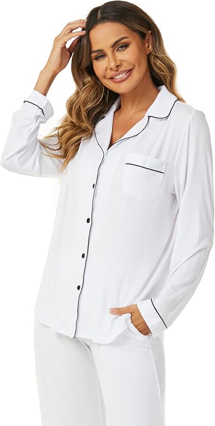 Aamikast Women's Pajama Sets Long Sleeve Button Down Sleepwear Nightwear Soft Pjs Lounge Sets
