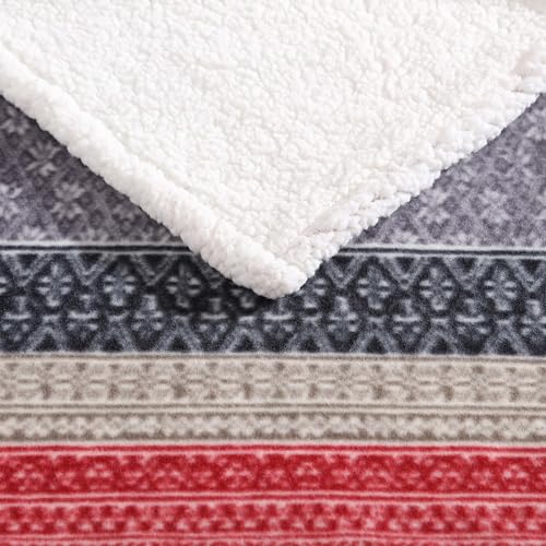 Eddie Bauer - Throw Blanket, Brushed Fleece & Plush Sherpa Bedding, Throw Blanket for Couch & Bed (Fair Isle Dark Steel, 5...