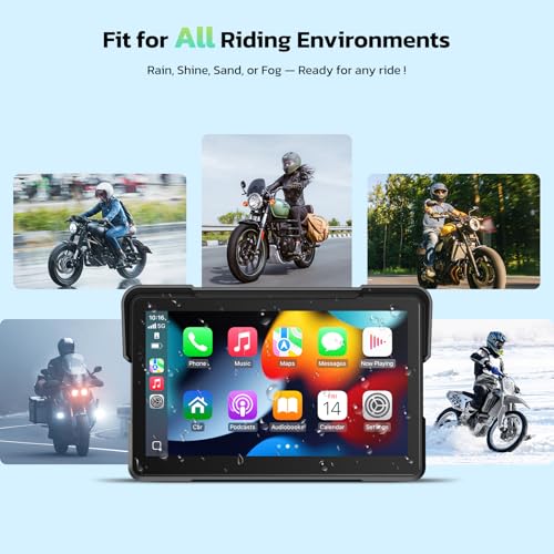 LAMTTO 7-Inch Wireless Motorcycle Carplay GPS Navigation System with Apple Carplay and Android Auto, Portable Moto Car Pla...