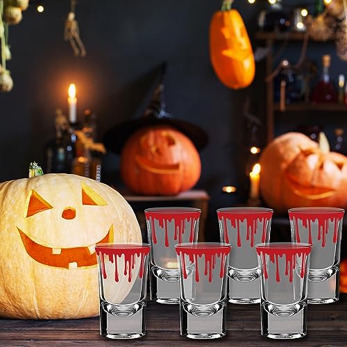 Whaline 6 Pack Halloween Shot Glasses Blood Splattered Drinking Glasses 1.7oz Horror Bloody Small Glass Shot Cups Hallowee...