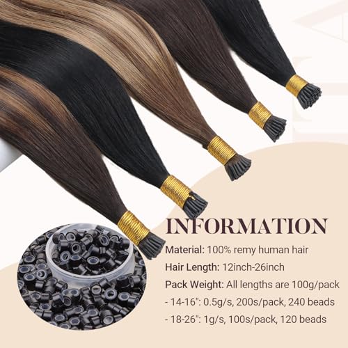 MAXITA I Tip Hair Extensions Human Hair,Jet Black 100g/50s 18 Inch, Comfortable Wear, 100% Remy Human Hair, Real Human Itip Keratin Hair Extensions
