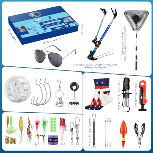 Fishing Advent Calendar 2025 for Men, 24 Days Christmas Countdown Fishing Lure Advent Calendars with Rod Holder, Landing N...