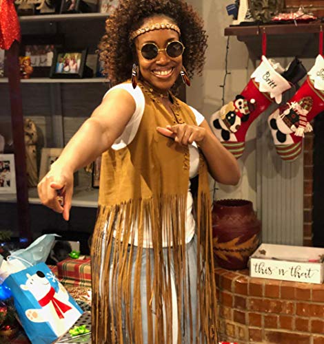 EVISWIY 60s 70s Outfits for Women Disco Hippie Costume Clothes Woman Cowgirl 70s Costume Tops Women Fringe Hippie Vest Brown