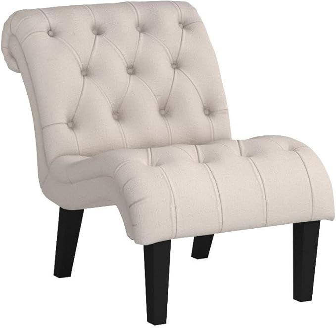 Yongqiang Accent Chairs Set of 2 Mid Century Modern Tufted Upholstered Chair for Living Room Bedroom Curved Armless Side Chairs with Wood Legs Linen Fabric