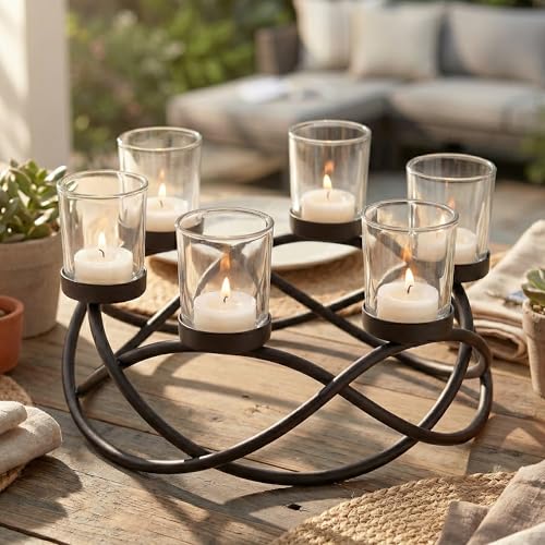 Seraphic Iron Round Table Decor Centerpiece Decorations Candle Holder for Weddings, Outdoor Patio, Kitchen, Dining Room, a...