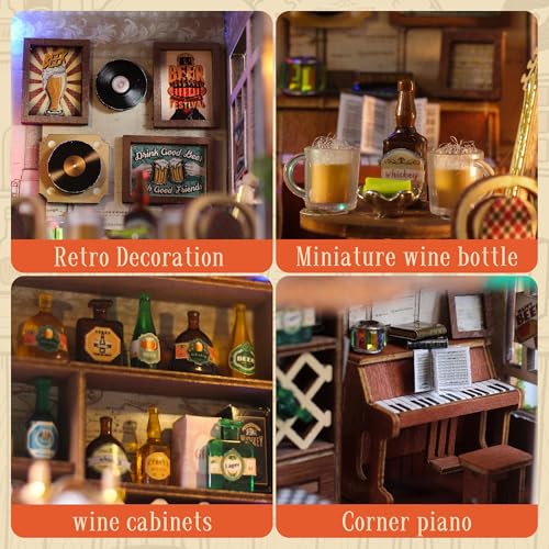 Splashora DIY Miniature Dollhouse Tavern Dollhouse Kit, Beer Bar with LED Lights, Retro Decor,Tiny House Building DIY Craf...