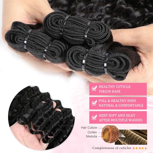 Deep Wave Human Hair Bundles 12A Brazilian Deep Curly 3 Bundles for Black Women 18 20 22 Inch 100% Unprocessed Wet and Wavy Bundle Human Hair