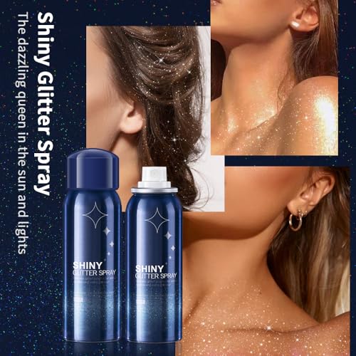 Body Glitter Spray for Hair, Clothes, Fabric, Long Lasting Body Shimmer Spray, Shiny Sparkle Highlighter Mist for Rave, Mu...