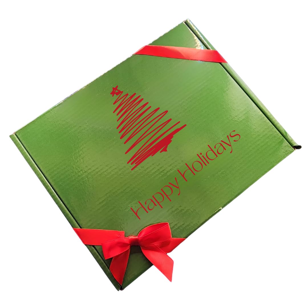 House 92 Luxury Christmas Boxes Set - 5 Pack Green Fancy Box With Red Lace, 9.8 X 7.9 X 3.9 Inches, Strong And Resistant Christmas Gift Boxes With Lids, Beautiful Gift Packaging