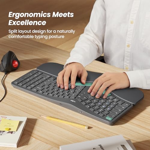 Nulea Wireless Ergonomic Keyboard, Split Keyboard with Cushioned Wrist Rest, USB and Bluetooth Connectivity, USB-C Recharg...