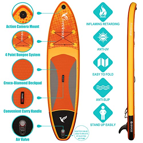 Freein Inflatable Paddle Board 10'6"/11',Capacity 2-in-1 SUP/Kayak with Adjustable Seat,Electric Pump Adapter,Non-Slip Dia...