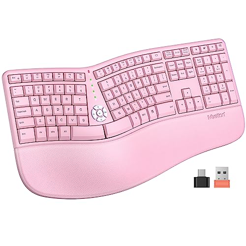 MEETION Ergonomic Keyboard Wireless, Split Curved Keyboard with Cushioned Wrist Palm Rest, Natural Typing Full Size with U...