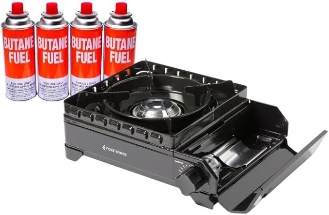Iwatani Fore Winds Rugged Camp Stove & Premium Iwatani Butane 8oz 4-Pack