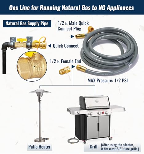 CALPOSE 15 Feet 1/2 inch ID Natural Gas Grill Hose with Quick Connect Fittings, Natural Gas Line for Grill, Pizza Oven, He...