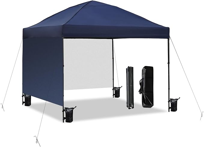 10x10 Pop Up Canopy Tent with 2 Sidewalls, Easy Up Canopy Upgraded Outdoor Party Sun Shade Tent Portable Gazebo for Beach ...